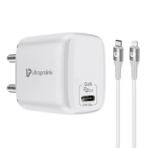 33W Power Delivery GaN charger with Type C port + C2L PD Cable (1m)