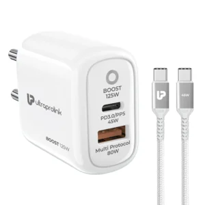 Boost 125W Dual USB Multi-Protocol Fast Travel Charger with 1m C-C Cable