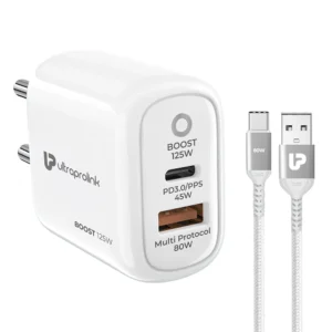 Boost 125W Dual USB Multi-Protocol Fast Travel Charger with A-C 1m Cable