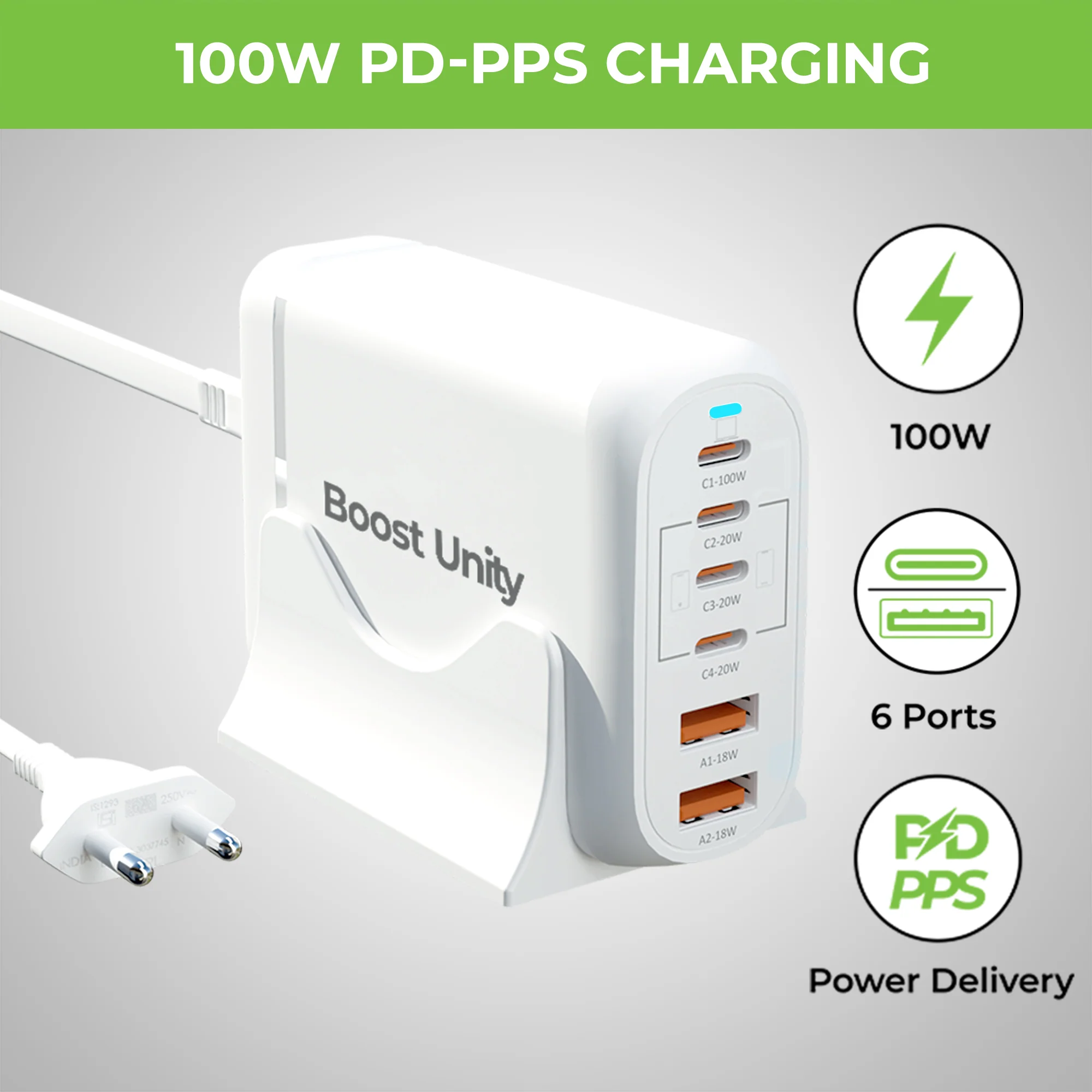 Boost Unity 100 6 USB Port 100W Desktop GaN Charging Station - Image 2