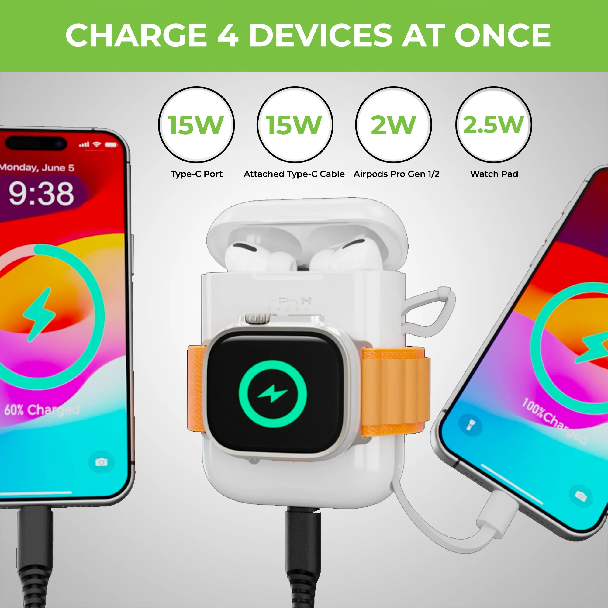 Juice-Up QuadPod 4-in-1 PowerBank for iPhone - Pods Pro - iWatch - Image 3