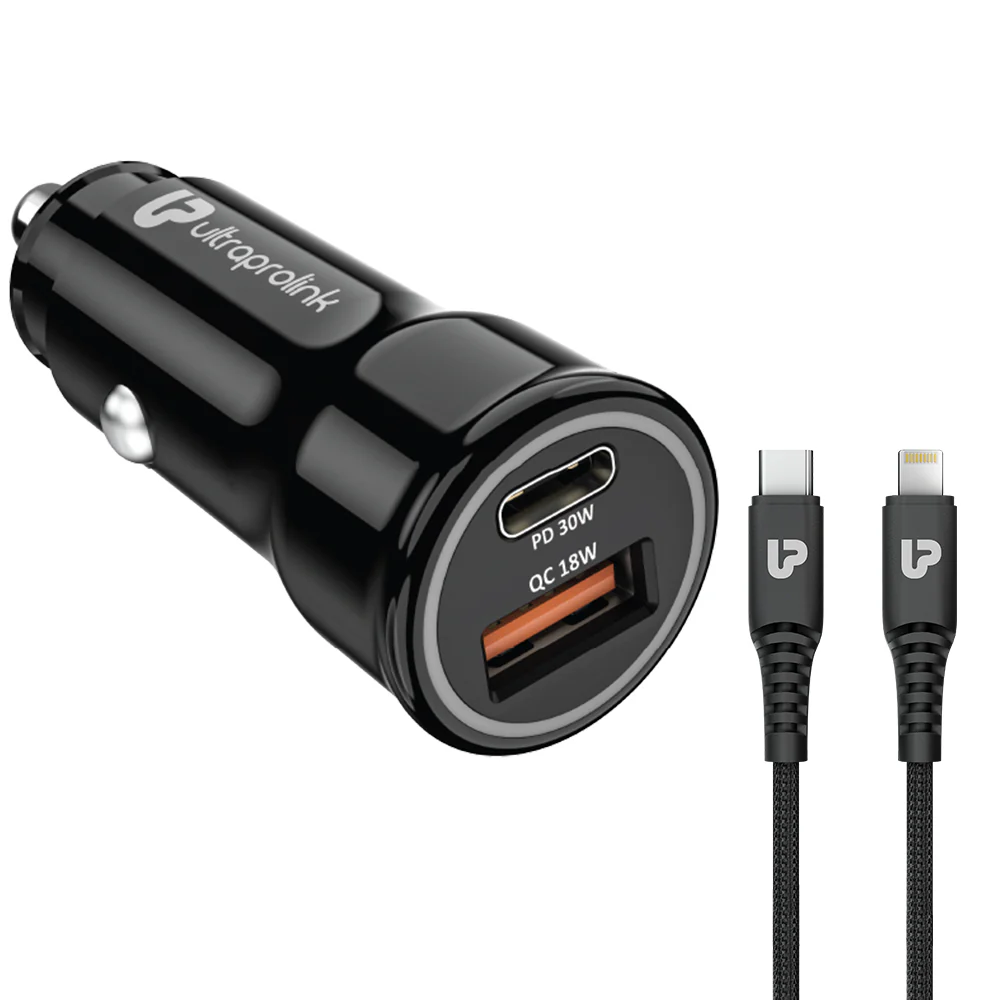 Mach 48 PD/QC3.0/PPS Car Charger (48W) with C2L Cable 1m