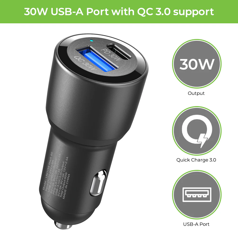 Mach 60 PD/QC3.0/PPS Car Charger with C2C Cable (60W) - Image 3