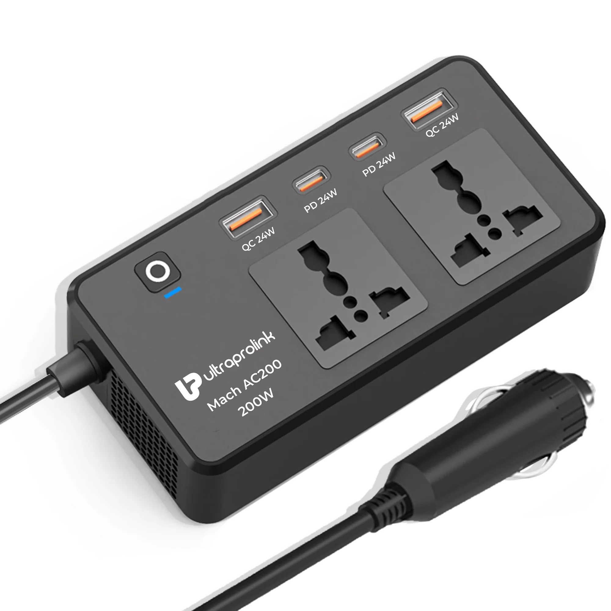 Mach AC 200 6-in-1 Car DC 12V to AC 200W Inverter with 4 port QC-PD USB