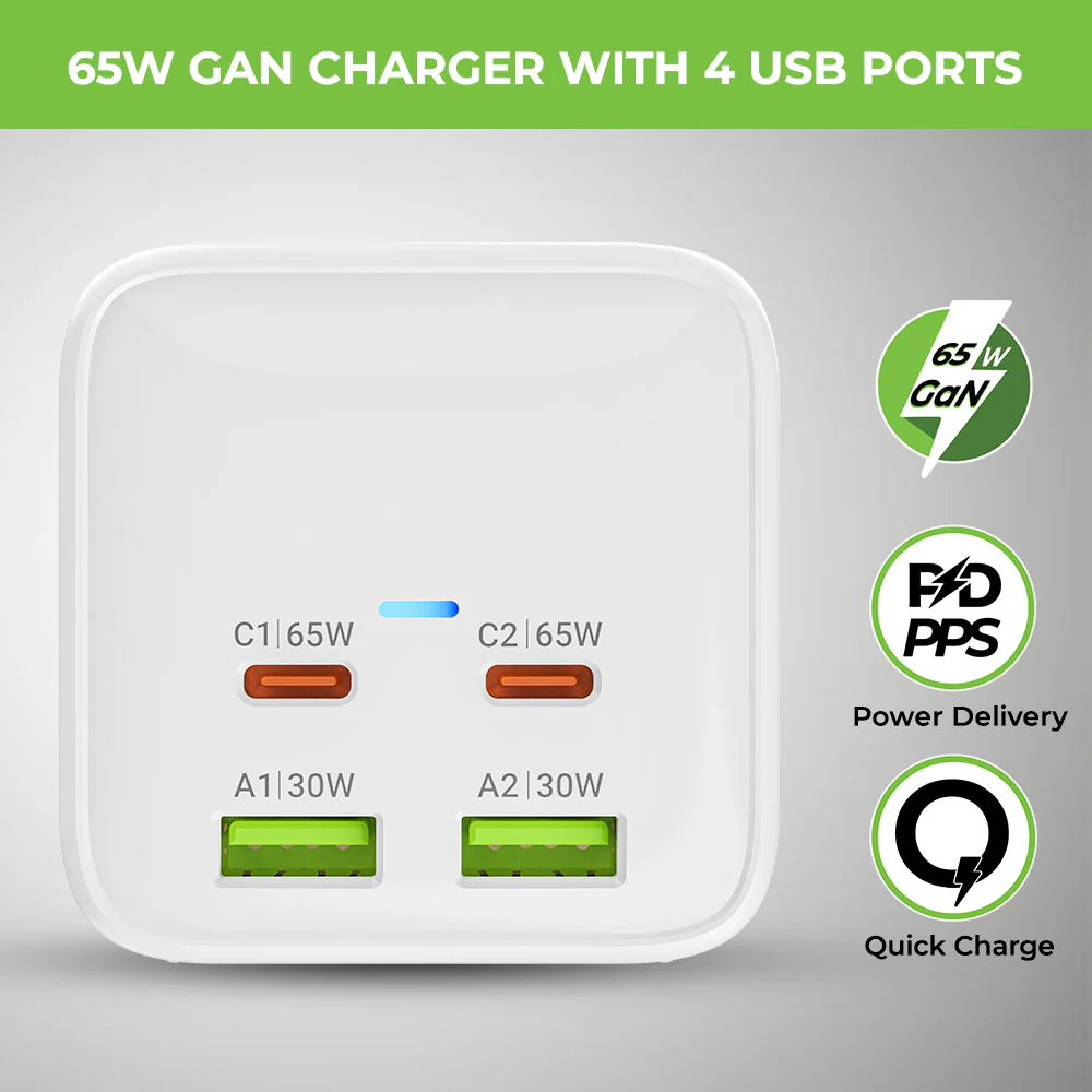 Power Qube 65 2 Socket Surge Protector with 4 USB Ports (65W) - Image 2