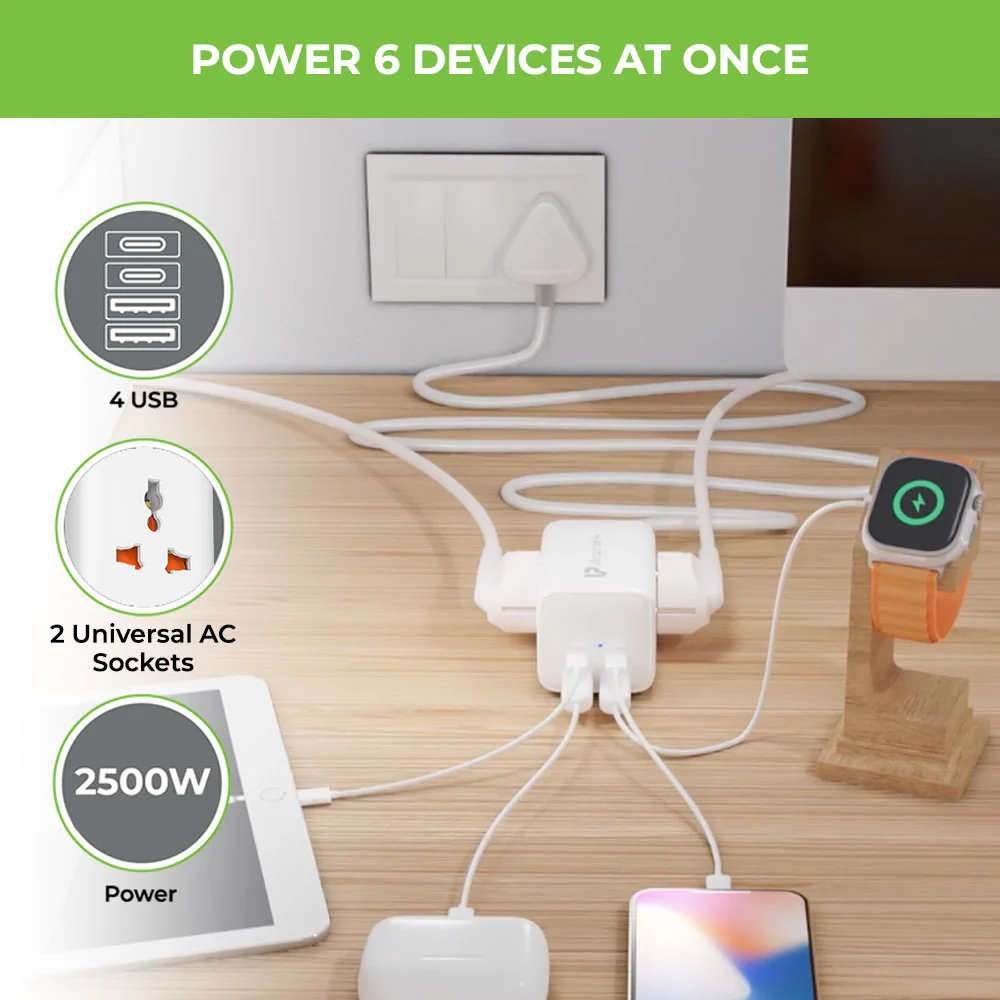 Power Qube 65 2 Socket Surge Protector with 4 USB Ports (65W) - Image 6