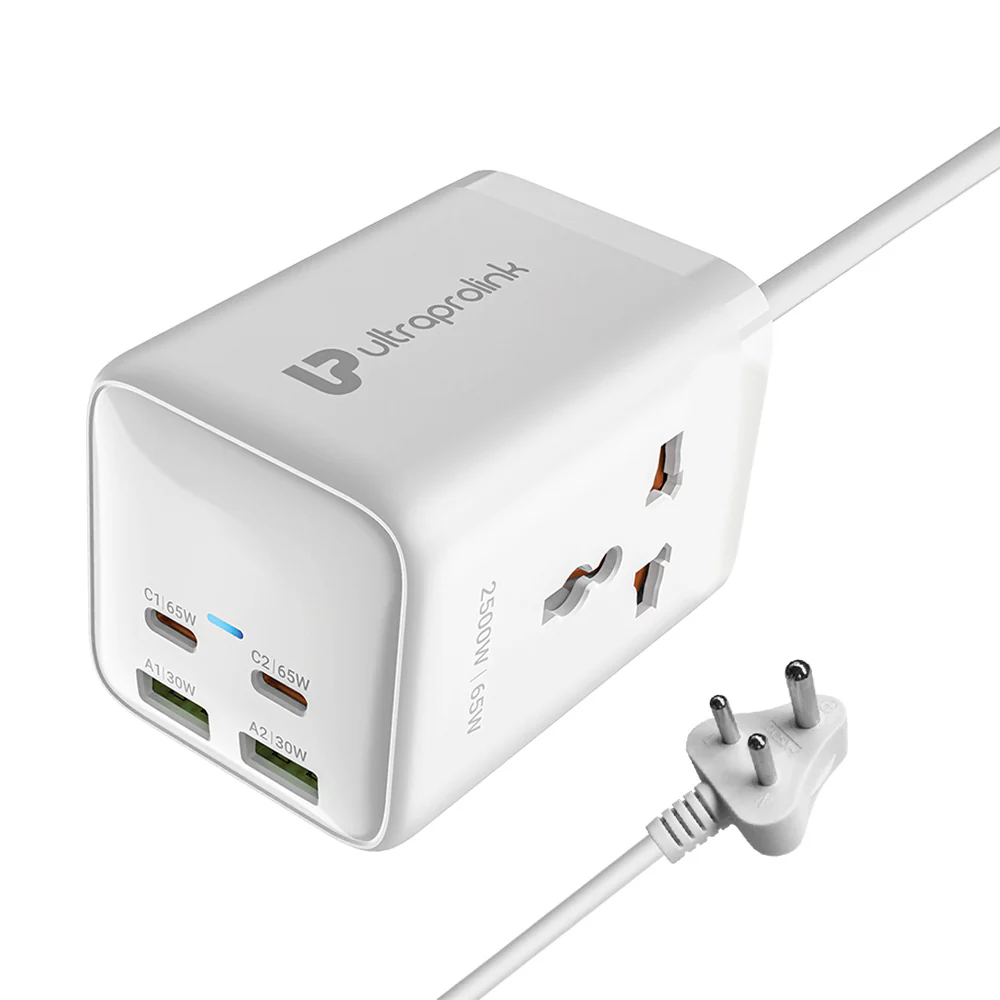 Power Qube 65 2 Socket Surge Protector with 4 USB Ports (65W)