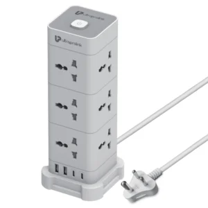 Power Tower Surge Protector with 12 Sockets | 2 USB-A ports | 2 USB Type C Port