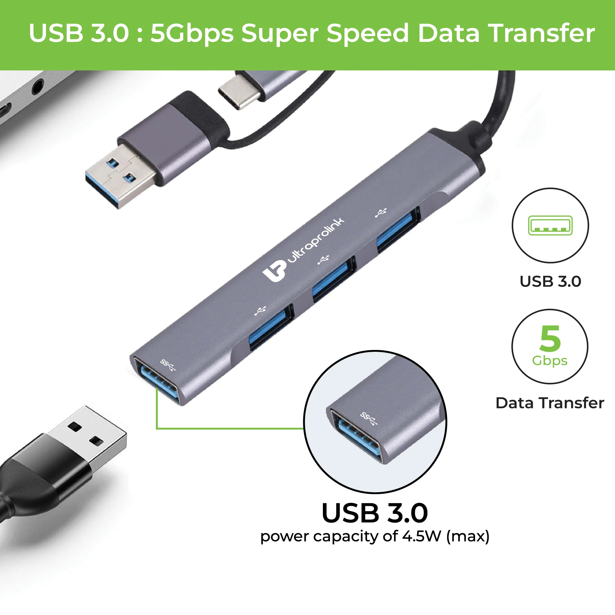 Slimport 4C USB-C+A to USB-A x 4 Port Hub - Image 3