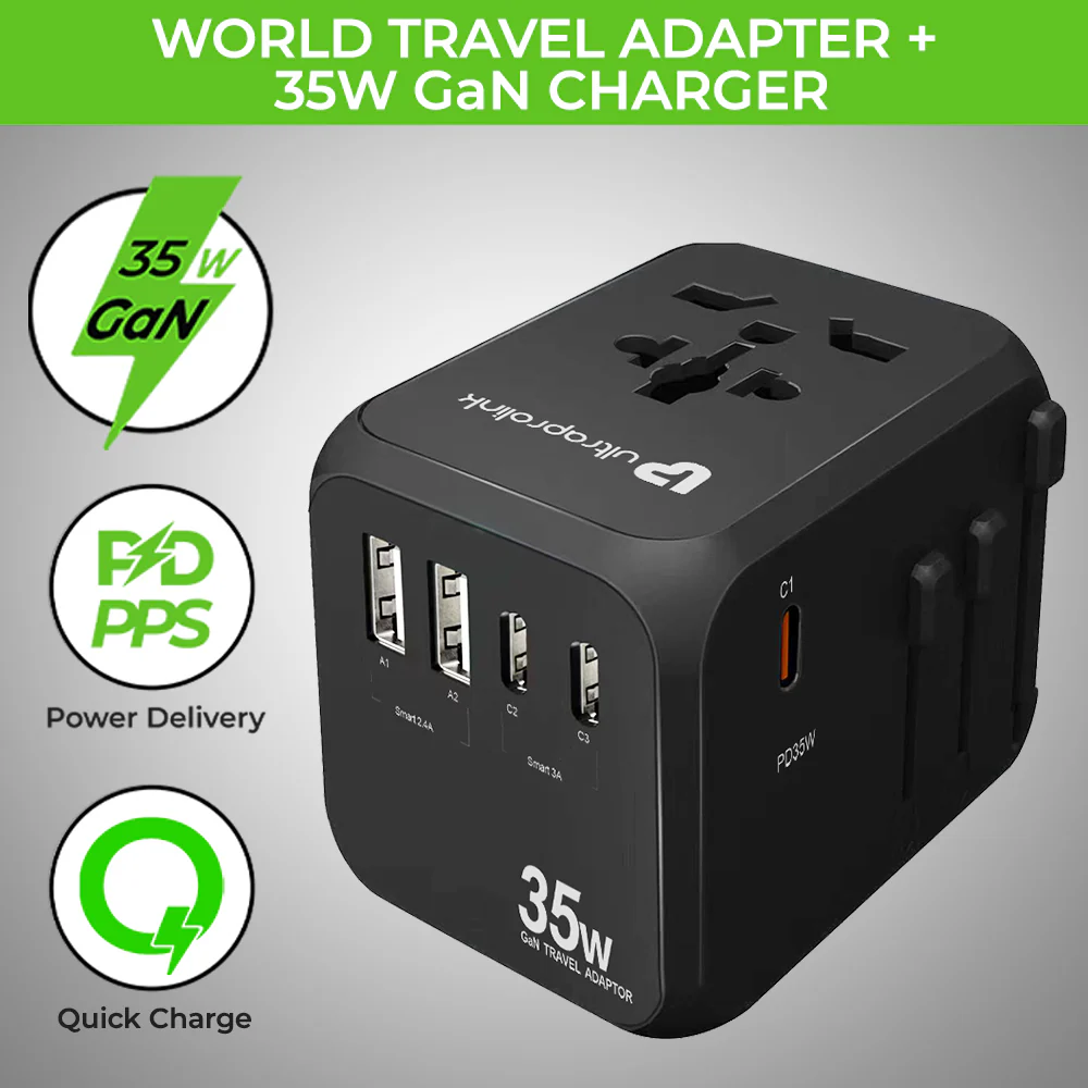 Travel Mate PD35 World Travel Adapter & 5 USB GaN Charger - Image 2