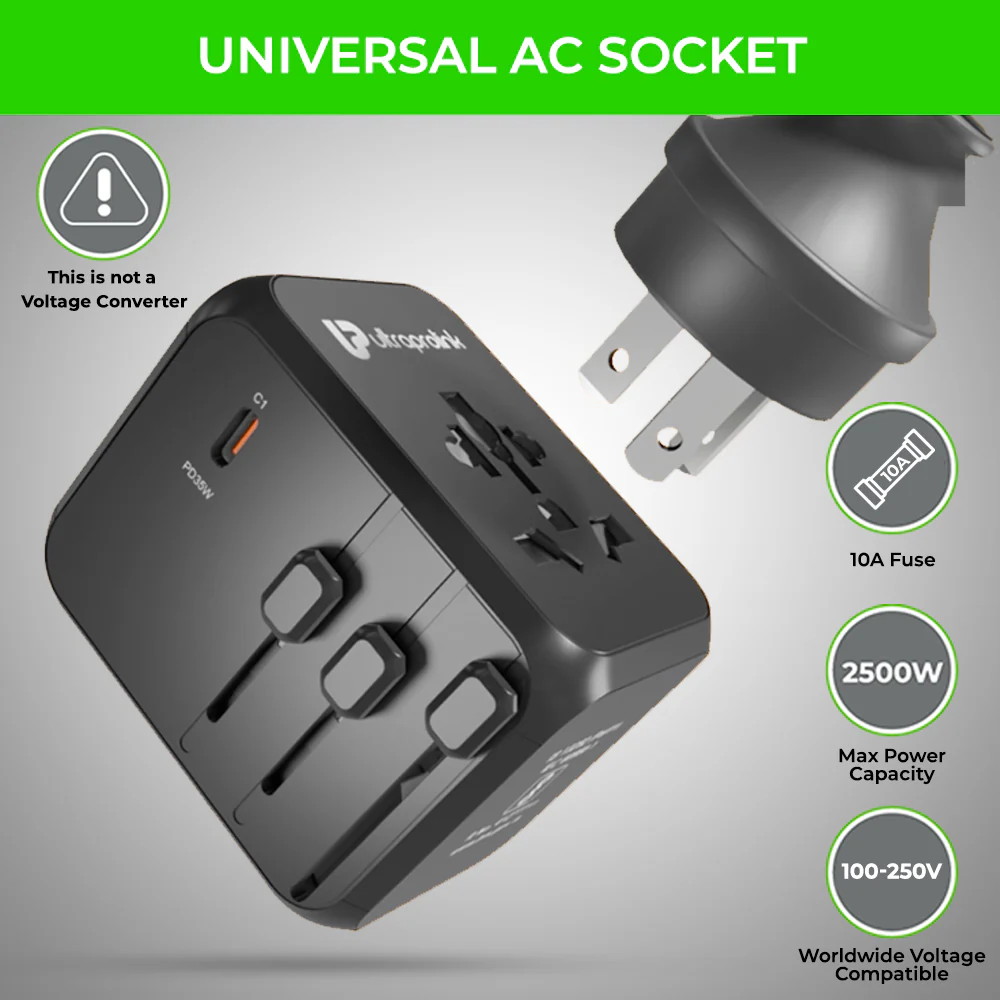 Travel Mate PD35 World Travel Adapter & 5 USB GaN Charger - Image 5