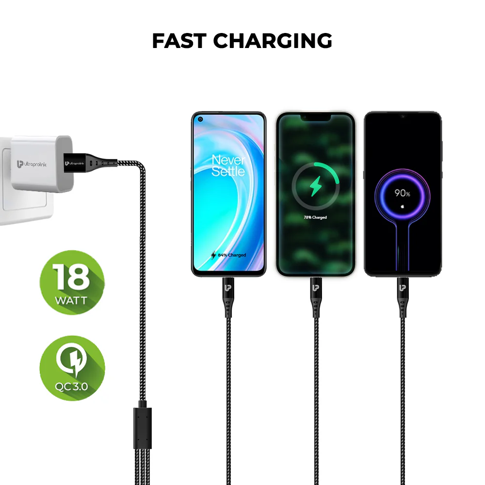 TrioLink 18 W 3 in 1 Fast Charging Cable (1.5m/Black) - Image 2
