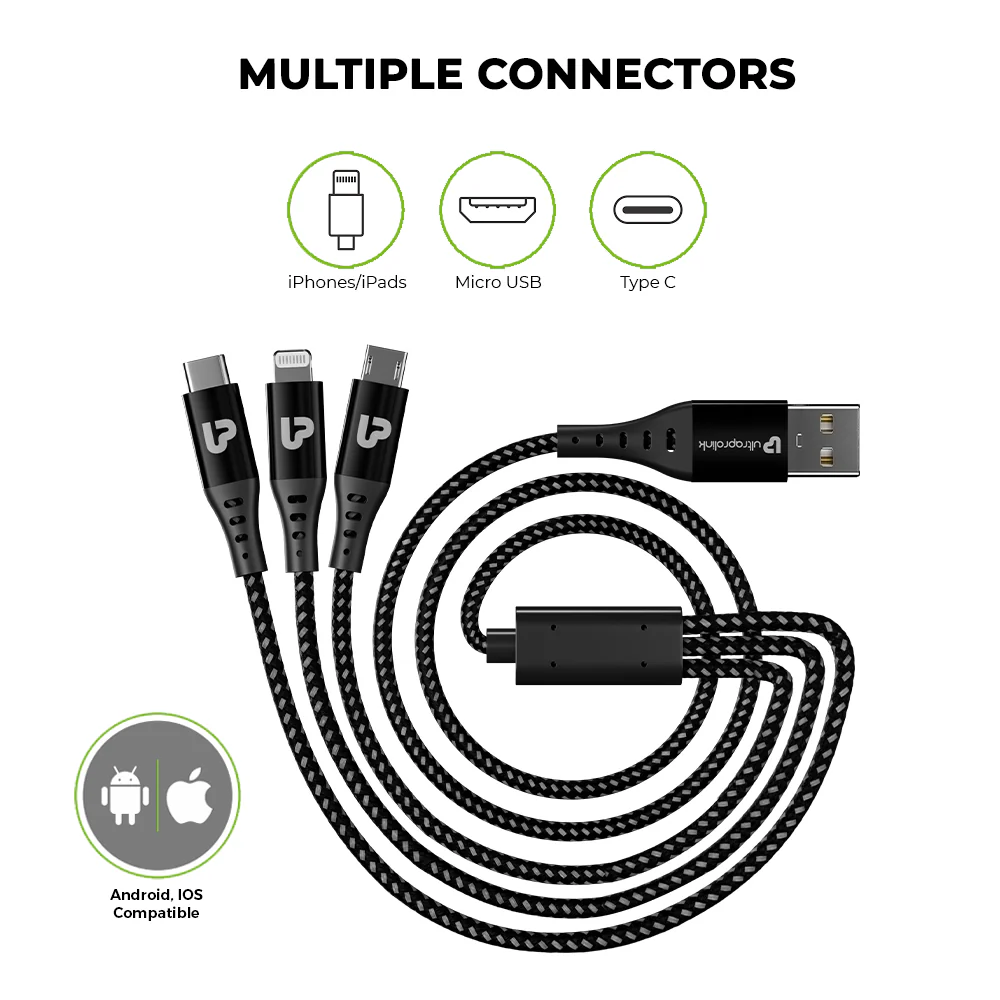 TrioLink 18 W 3 in 1 Fast Charging Cable (1.5m/Black) - Image 3
