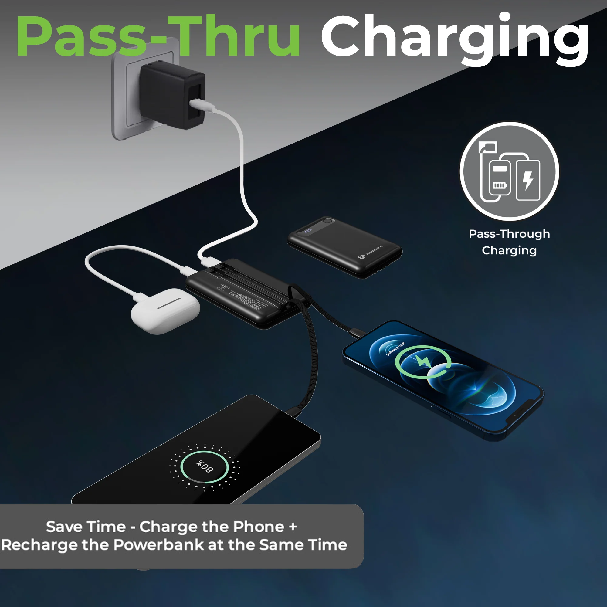 Ultra-Slim & compact Power Bank with Type C & iPhone Cable - Image 8