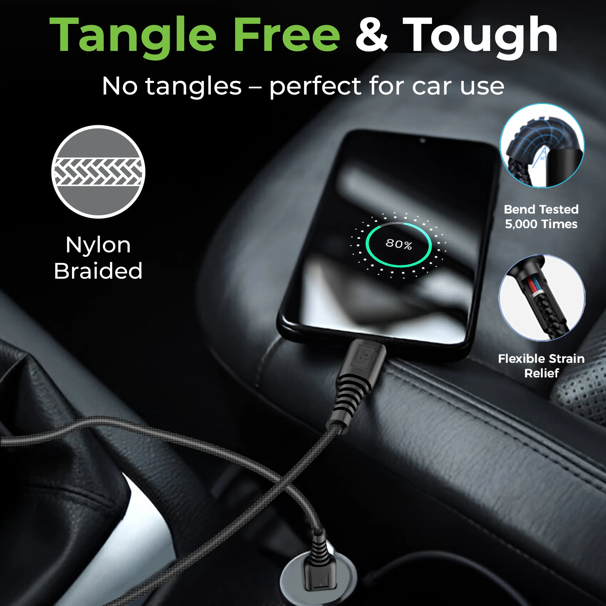Zap-C Auto USB A to C Sync Charge Cable with Android Auto & Car Play support - Image 7