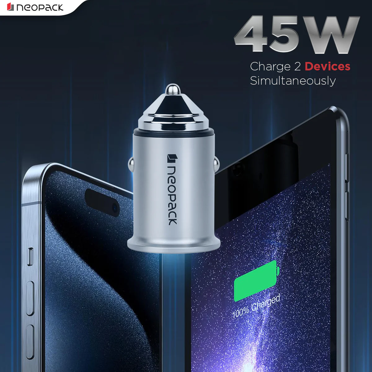 45W Dual Port QC 3.0 Turbo Car Charger with USB-C @ 30W & USB-A @ 15W (Silver) - Image 5