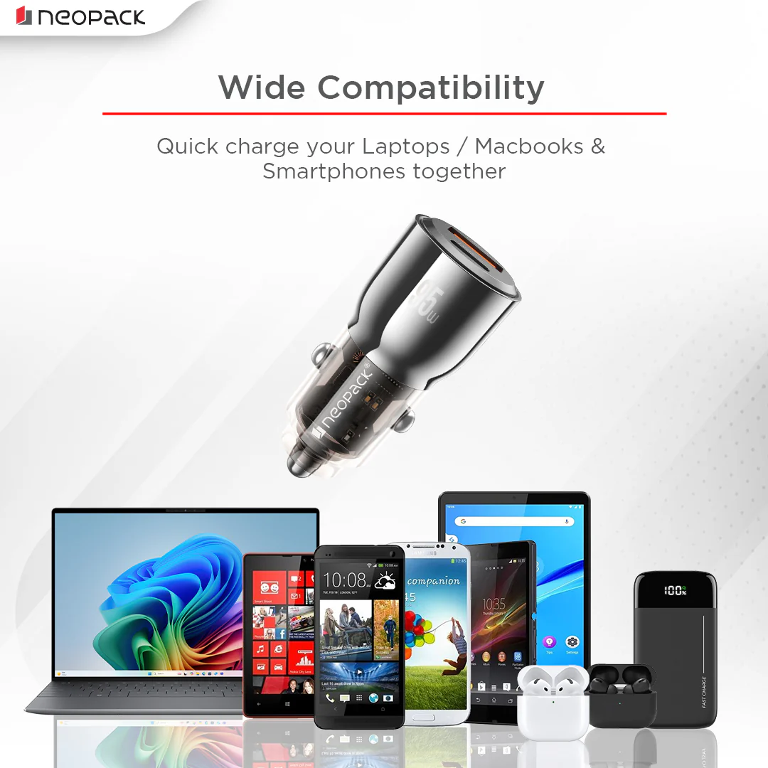 95W Dual Port Turbo Vision Car Charger with USB-C @ 65W PD 3.0 Output & USB-A @ 30W QC 3.0 Output Pots (Black) - Image 6