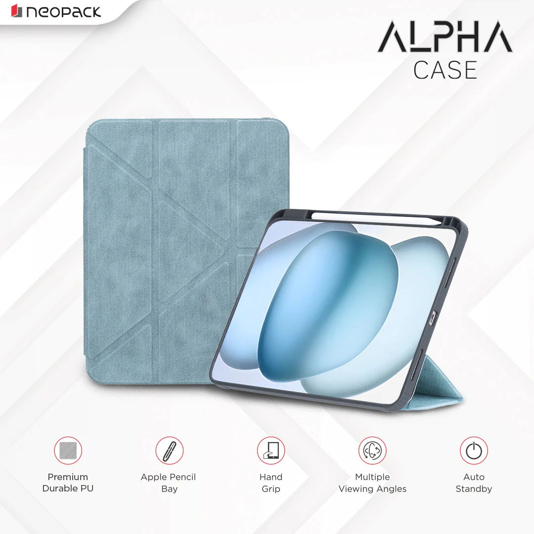 Alpha Case with Apple Pencil Holder for iPad Air 11, Fits: M2 and M3 Models (Sage Green/Stone Black/Blue)