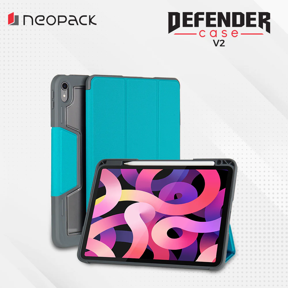 Drop Tested Defender Case with Pencil Holder for iPad Air 10.9", Fits: 4th & 5th Gen (Green/Black/Blue)