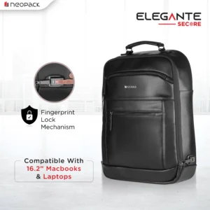 Elegante Secure Anti-Theft Backpack with FingerPrint Lock Compatible with Upto 16.2" Macbooks & 15" Laptops (Black)