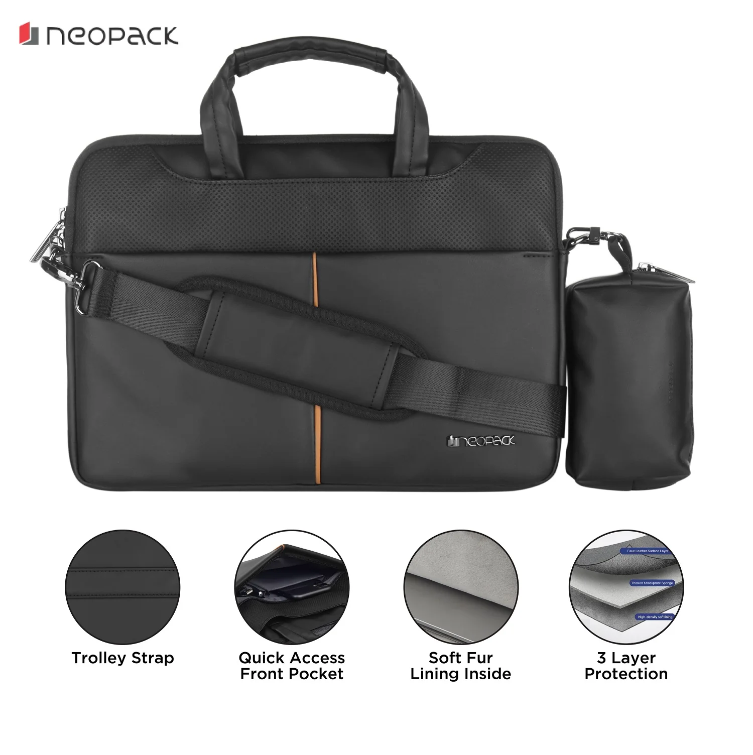 Leather Sleeve with Pouch for Upto 14.2" Macbooks - Image 2