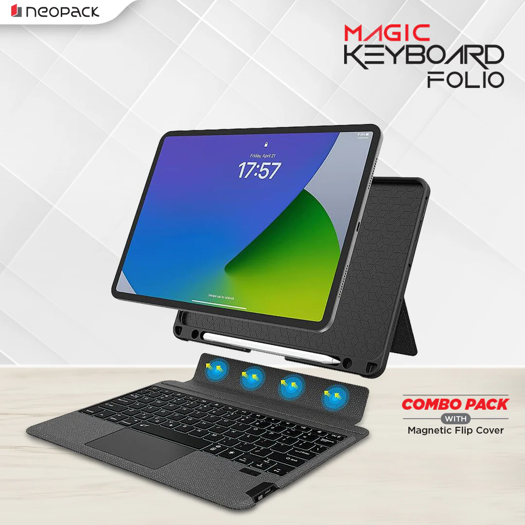 Magnetic Smart Cover with Detachable Keyboard for iPad Air 11 (2024 & 2025 M3 Models), iPad 10.9" (10th Gen) / iPad Air 10.9" / iPad Pro 11" / iPad 11" - 11th Gen (Black)