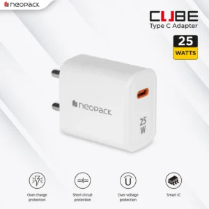 Power Cube 25W Fast Charging Adapter for Smartphones / iPhone, Tablet IOS / Android, Power Banks, Earbuds and Other USB-C Devices (White)
