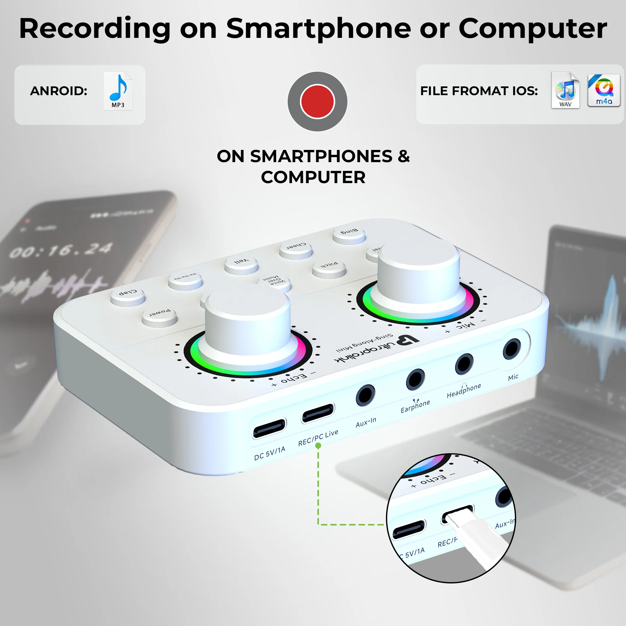 Sing-Along Mini Wireless Karaoke & Live Broadcast Mixer with Condenser Mic - Image 3