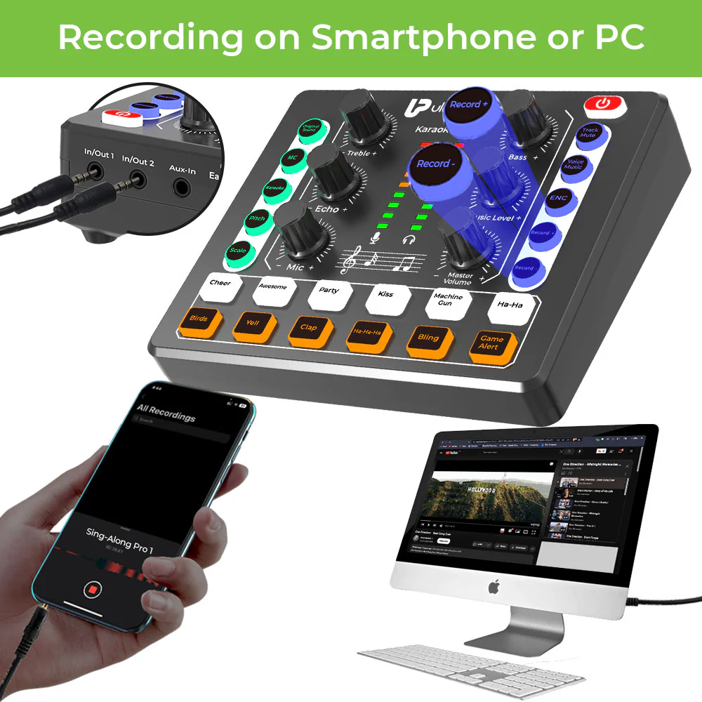 Sing Along Pro Portable Wireless Karaoke & Live Broadcast Mixer with Condenser Mic & Recording - Image 3