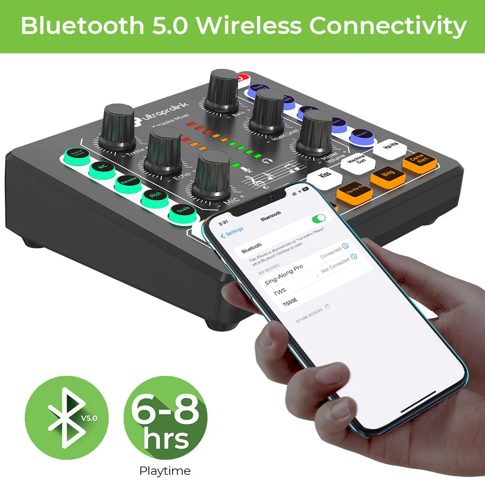 Sing Along Pro Portable Wireless Karaoke & Live Broadcast Mixer with Condenser Mic & Recording - Image 4