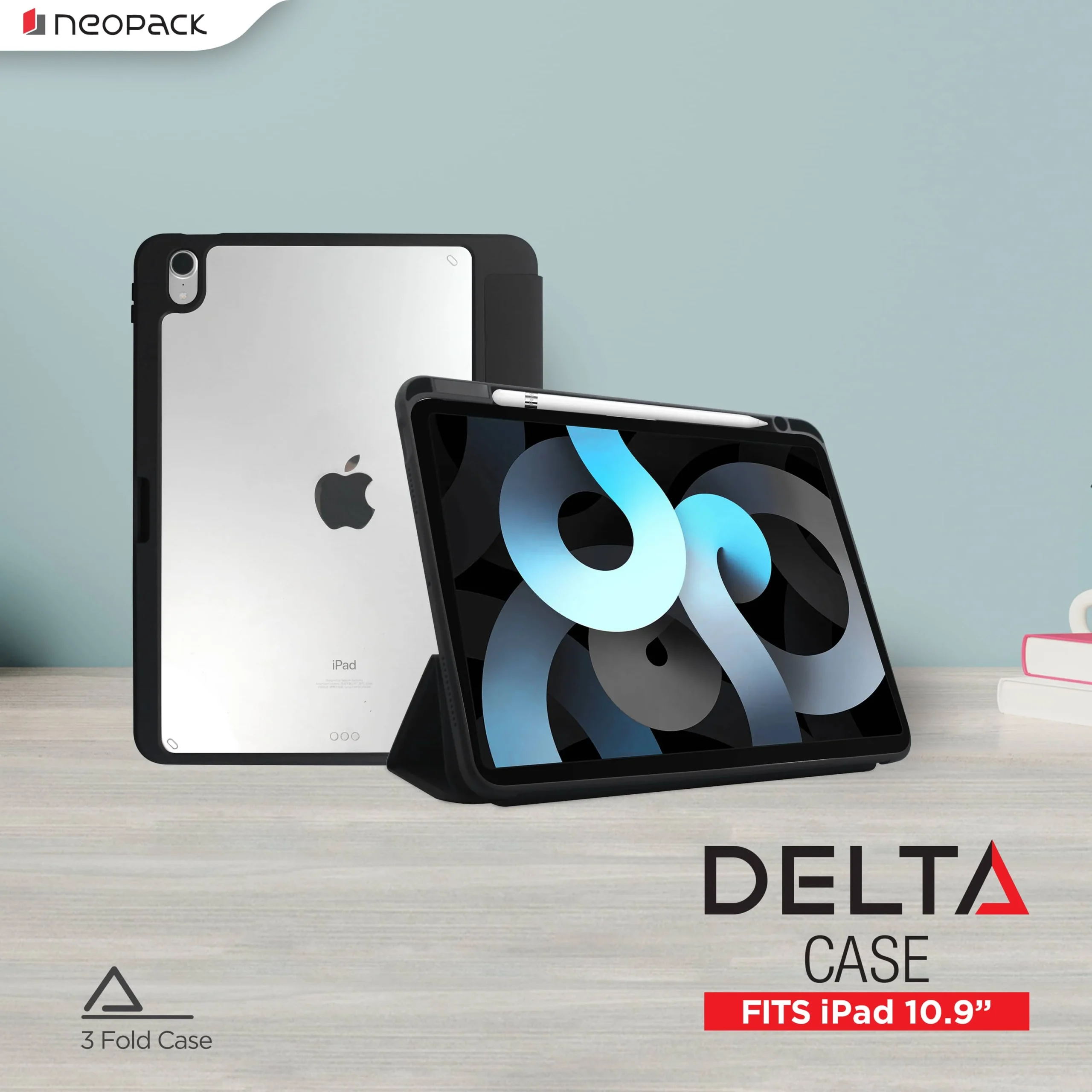 Delta Case with Apple Pencil Holder for iPad Air 10.9", Fits 4h & 5th Gen. & iPad Air 11 - 2024 Model (Black)