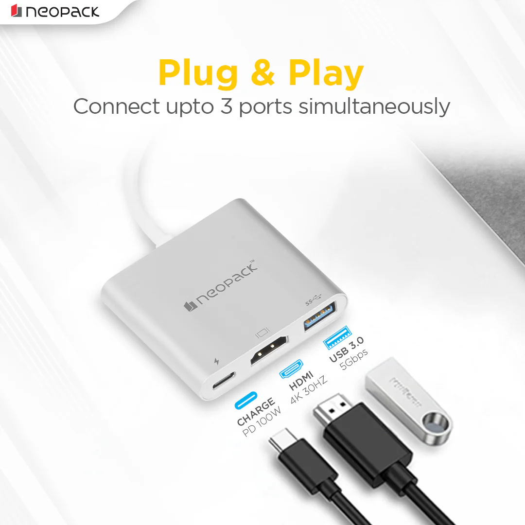 3 IN 1 Multiport USB-C Hub (Silver) - Image 2