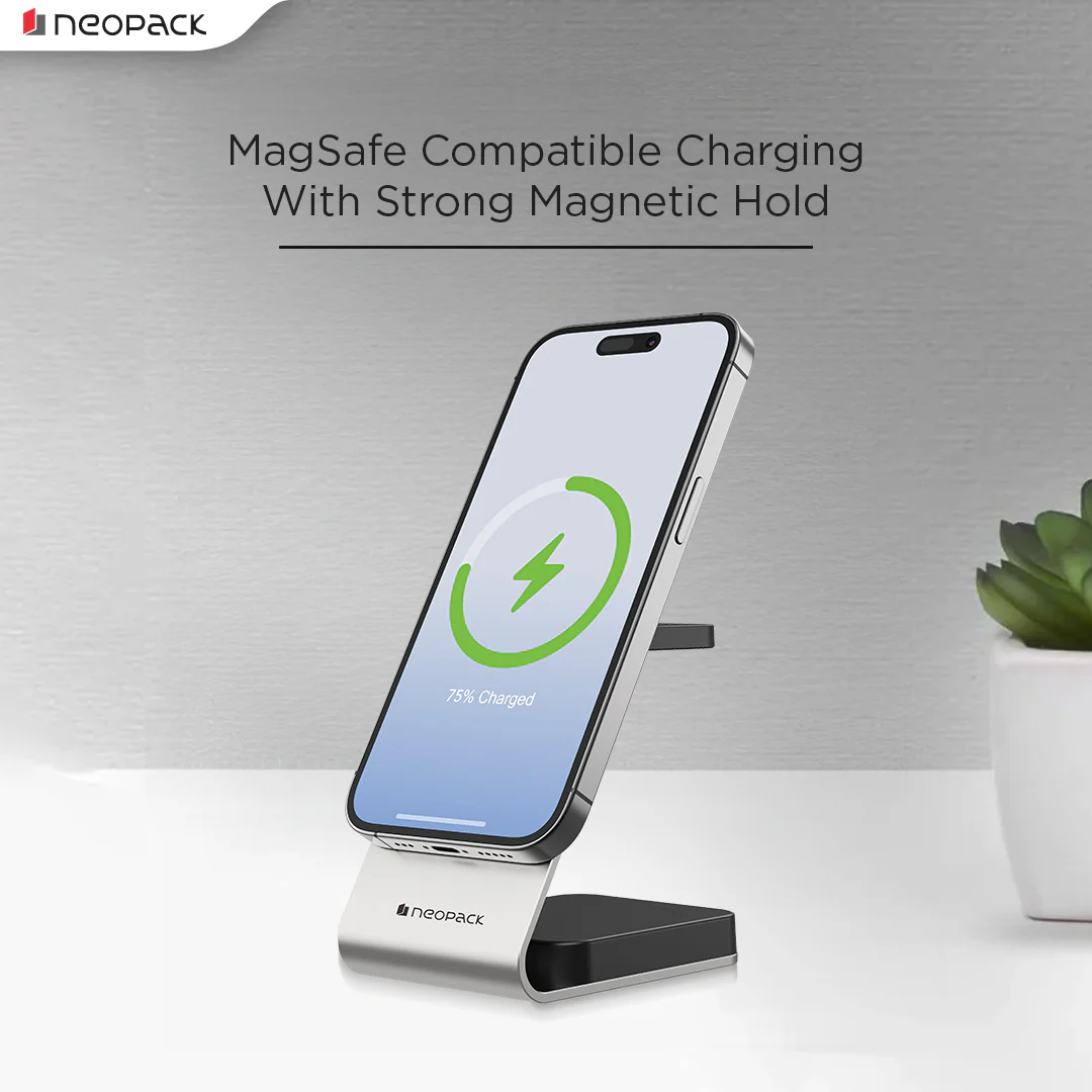 3 IN One Wireless Charging Stand 15W Compatible With iPhone, Apple Watch & Airpod (Silver) - Image 2