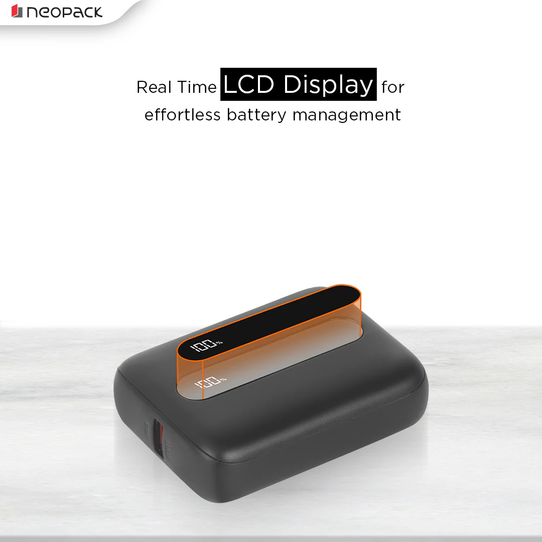 Atom 10000 mAH Power Bank with USB-A & USB-C @ 22.5W Dual Port Fast Charging Outputs (Black) - Image 2